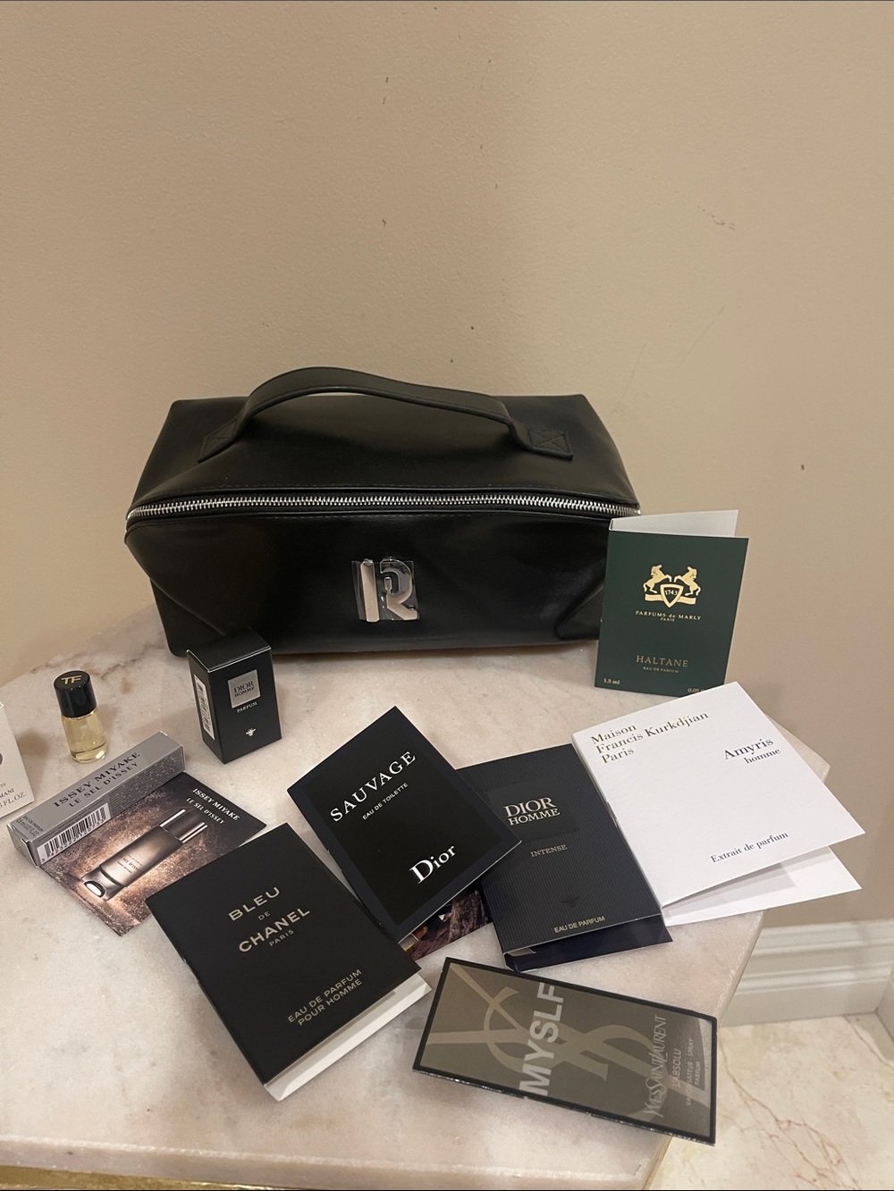 PACO RABANNE Black Leather Travel Toiletry Bag